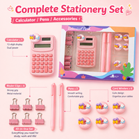 Ensemble de papeterie multifonctionnel avec porte-billets en métal couleur macaron, agrafe en papier, stylo neutre, mini-ordinateur