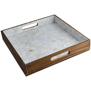 Six meilleurs Plateau Conception Décorative En Bois Naturel Plateau De Service Alimentaire Avec Blanc S'infiltrer Finition Vaisselle Plateau - Product Image 1