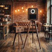 Nouvelle conception – Photobooth portable vintage en bois de 13,3 pouces avec imprimante, appareil photo reflex numérique et miroir