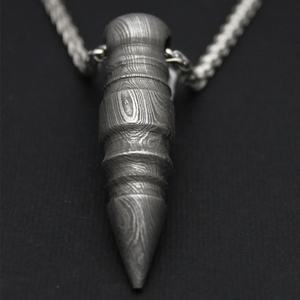 Collar Hecho a Mano con Colgante de Acero de Damasco Estilo Bala, Collar de Acero de Damasco - Product Image 5