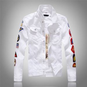 OEM Custom giacca da uomo Applique autunno Casual con cerniera tascabile giacca di jeans alla moda giacche bianche chiare per gli uomini <span class=keywords><strong>2022</strong></span> - Product Image 1