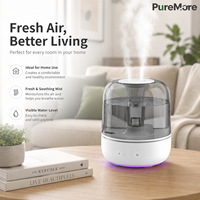 Humidificateur d'air à ultrasons à brume froide avec réservoir d'eau visible, veilleuse d'ambiance, fonctionnement facile, pour bureau, chambre et maison, facile à nettoyer