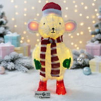 JINYUE Superbe sculpture lumineuse 3D LED de souris de Noël en fil métallique avec écharpe pour la décoration de jardin et de cour de Noël