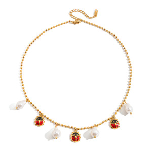 Ladybug Necklace Gold Chain Layered Pearl Insect Charm Women's Fashion Jewelry for Sweaters Autumn Winter Accessory - Product Image 4