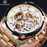 Montre FORSINING pour homme, marque haut de gamme, montre mécanique automatique tendance, design transparent, montre squelette dorée luminescente