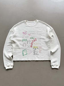 เสื้อคอกลมลายกราฟิกวินเทจขนาดใหญ่พิเศษ ทรงหลวม ผ้าถักลายวาฟเฟิล พิมพ์ลาย<span class=keywords><strong>โปสเตอร์</strong></span>สไตล์เรโทร - Product Image 4