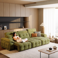 Sofá Cama Reclinable Manual de Tres Plazas, Moderno, en Chenilla Crema, con Reposacabezas Ajustable, Tela Lavable Extraíble, Control Remoto de Madera