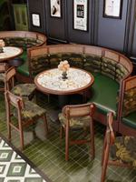 Ensemble de mobilier de restaurant en pierre durable, tables et chaises de restaurant, ensemble de mobilier de salle à manger en ardoise avec bordure en bois massif