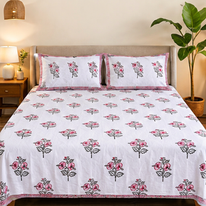 Parure de lit Gudhal en coton 100% imprimé à la main, 200 fils/cm², 3 pièces avec 2 taies d'oreiller, luxe léger pour la maison - Product Image 1