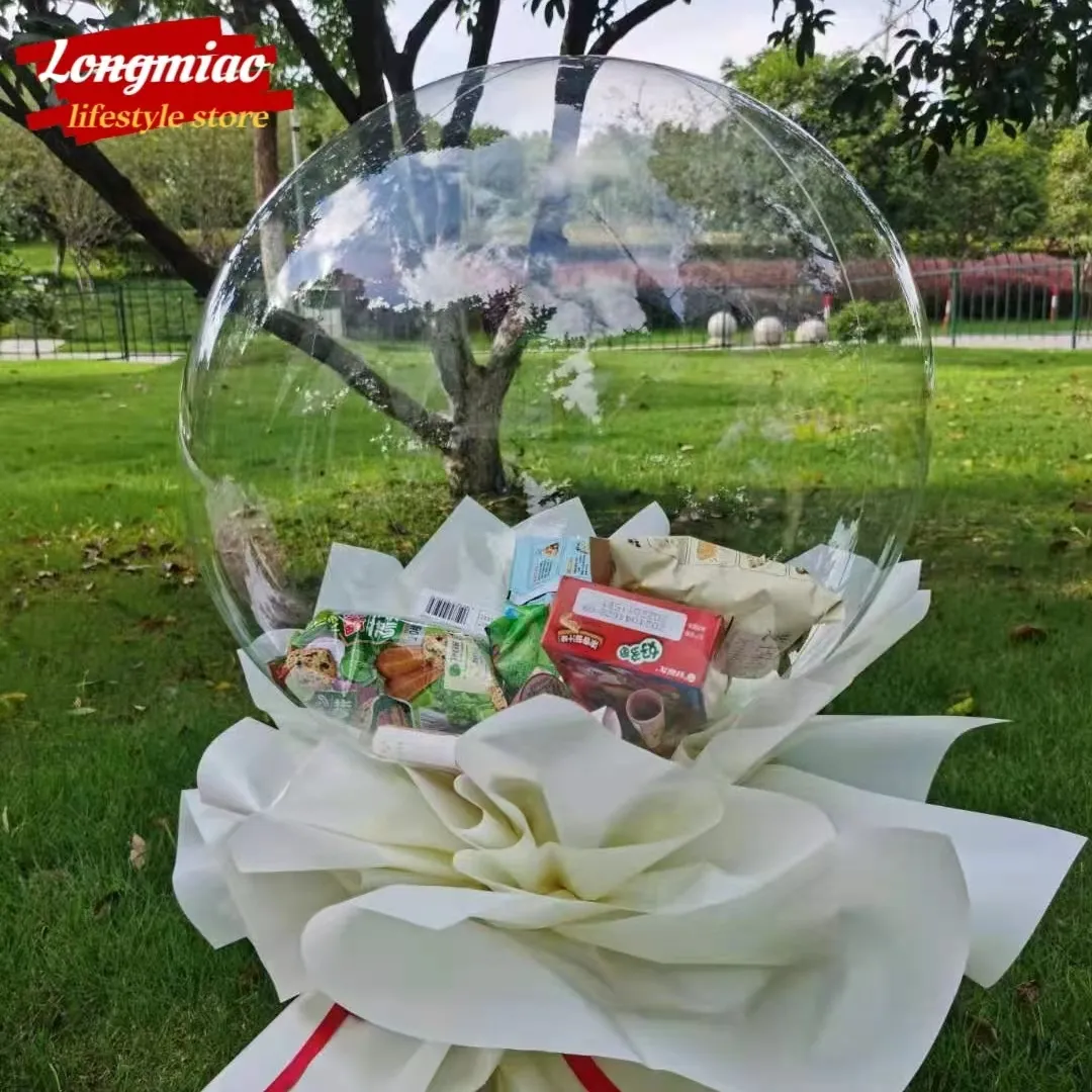Wholesale 30inch Big Large Round Shaped Clear Valentine Gift Wide Neck Bobo Balloon For Snack Rose Flower Teddy Bear Packing