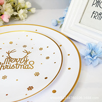 Assiettes rondes jetables en plastique PS, impression à chaud personnalisée, design minimaliste pour la décoration de table de fête de Noël, vente en gros