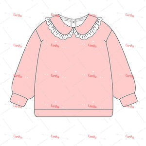 Felpa monogramma girocollo in pizzo felpa 100% felpa con cappuccio in pile di <span class=keywords><strong>cotone</strong></span> a manica lunga <span class=keywords><strong>felpe</strong></span> con volant da <span class=keywords><strong>bambina</strong></span> - Product Image 2