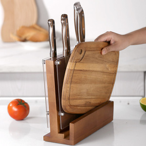 BSTW <span class=keywords><strong>support</strong></span> de <span class=keywords><strong>couteau</strong></span> en bois double face aimants organisateur de stockage de cuisine multifonctionnel écologique pour 10 couteaux porte-sac à rouleau - Product Image 3