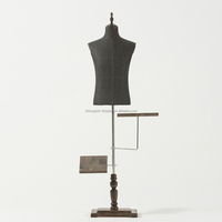Mannequin Buste Homme de Vitrine pour Costumes, Bras Articulés en Bois, Lin Noir, Modèle Masculin pour Présentoir de Vêtements