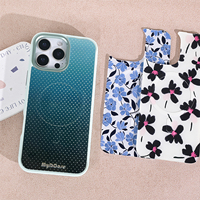 Coque de téléphone à panneau arrière magnétique remplaçable pour iphone 17 / 17pro/17promax/17air avec le doré à pois bleu foncé