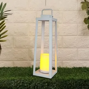 Bougeoir à Led solaire d'extérieur breveté Hanko Lanterne à bougies décorative en métal pour jardin solaire en fer forgé blanc