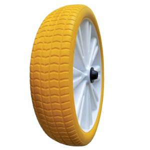 Prix d'usine 14 pouces PU mousse roue OEM couleur pneu symétrie moyeu en plastique pour toutes sortes de voitures jouets jardin Wagon roue remplacement - Product Image 2