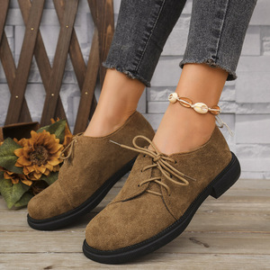 British Style Large Size Lace-up Low-top Shoes for Women Autumn Fashion Leopard Thick Sole Block Heel - Product Image 1