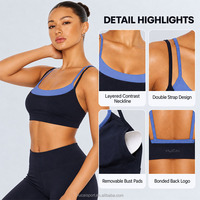 Soutien-gorge de sport double couche contrastant à bretelles, personnalisé avec logo ODM HUCAI, écologique, recyclable, pour femme, haute élasticité, idéal yoga et gym