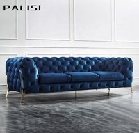 Ensemble de canapés 123 touffetés de luxe légers design bleu royal canapé de salon en velours ensemble 2 + 3 meubles de maison pieds dorés ensemble de canapés modernes