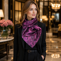 Écharpe carrée en soie jacquard 100% - Style ethnique monochrome, couvre-tête et foulard, châle de luxe uni pour femmes