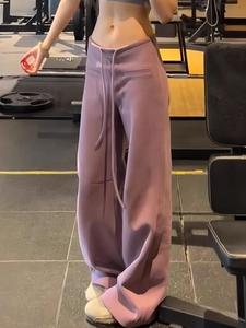 Femmes américain rétro <span class=keywords><strong>violet</strong></span> <span class=keywords><strong>velours</strong></span> côtelé vêtements de détente pantalons de survêtement 2025 été polyvalent effet drapé cordon <span class=keywords><strong>pantalon</strong></span> large - Product Image 3
