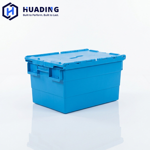 Boîte de déménagement en plastique robuste HUADING, capacité 68L, empilable et emboîtable, couleur bleu/gris