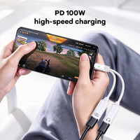 PD 100W Adaptor Pengisi Daya Audio Tipe C Ganda Kabel Pemisah USB-C dengan Mikrofon & Kontrol Kabel untuk Komputer Paduan Aluminium Suara Hi-Fi