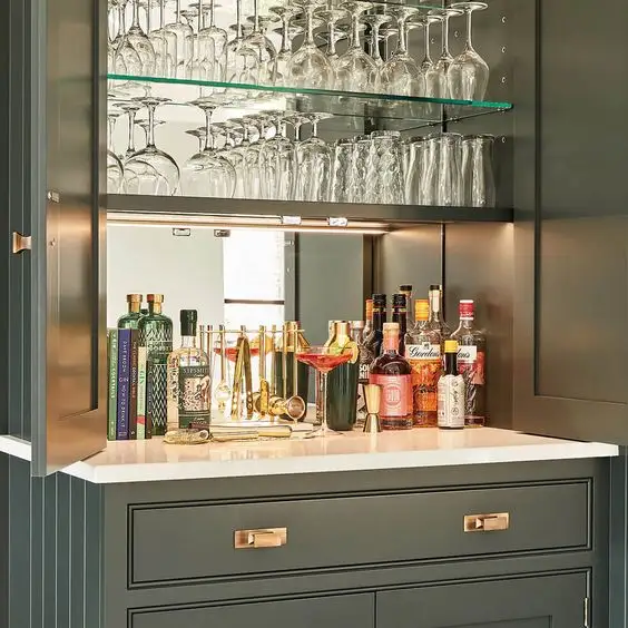 Muebles de lujo para sala de estar, mueble bar lacado para el hogar, vitrina de cristal para vino