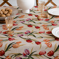 Nappe Jacquard Tissée Durable à Motif Tulipe Rustique, Personnalisable, avec Franges Décoratives, pour la Décoration Intérieure et les Revendeurs