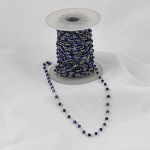 3-4mm Natural Lapis Lazuli Beaded <b>Rosary</b> Chain 925 Sterling Silver 14K Gold Necklace Faceted Rondelle Beads Roll Jewelry Making - Product Image 3