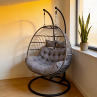Fauteuil suspendu moderne avec coussin en peluche doux, support métallique, chaise hamac intérieure/extérieure pour chambre, balcon, jardin