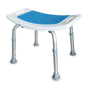 Chaise de douche pour salle de bain, tabouret en alliage d'aluminium avec coussinets antidérapants en EVA pour personnes âgées et femmes enceintes, blanc et bleu - Product Image 1