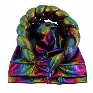 Gorro <span class=keywords><strong>de</strong></span> Turbante Africano Metálico para el Cabello, Diseño <span class=keywords><strong>de</strong></span> Moda, Pre-atado, Elástico, Trenzado, para Exteriores, para Mujer - Product Image 4