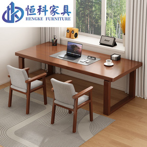 Hengke Furniture <b>Solid</b> <b>Wood</b> Computer <b>Desk</b> Natural Color Modern Minimalist Home Office Study Table 160Cm Length - Product Image 4