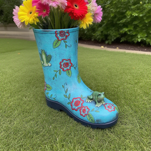 Maceta <span class=keywords><strong>de</strong></span> Resina Vintage Azul con Forma <span class=keywords><strong>de</strong></span> Bota, Florero Floral Estilo Shabby Chic, Escultura Única <span class=keywords><strong>de</strong></span> Rana para Patio, Jardín o Decoración <span class=keywords><strong>de</strong></span> Exteriores - Product Image 3