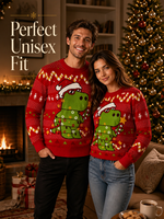 Pull de Noël imprimé numérique 3D unisexe, motif dinosaure T-Rex et Père Noël, tricot personnalisé OEM ODM