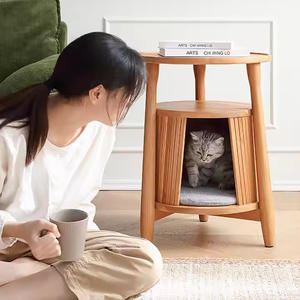 خشب متين على الطراز الاسكندنافي طاولة قهوة صغيرة من خشب الجوز الأسود أنيقة زر إغلاق أثاث سرير الكلب - Product Image 6