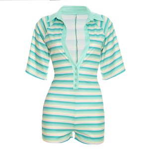 Viviblook Y26RP283 <b>Women</b> <b>Romper</b> Autumn New Striped Print Deep V-Neck Short Sleeved Slim Fit Casual One Piece <b>Romper</b> - Product Image 5