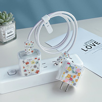 Protection de chargeur à motifs floraux pour chargeur iPhone, protection de câble florale de luxe, économiseur de chargeur, protection de câble, housse