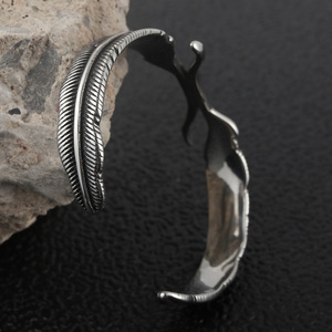 yunnique Feather Design Titanium Steel Open Cuff <b>Bracelet</b> For Women Men Jewelry Fashion Accessory - Product Image 2