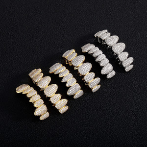 ฮิปฮอป โกลด์กริลล์ซ ประดับเพชรเซอร์โคเนียแปดฟัน งานฝังละเอียด ตกแต่งฟัน สำหรับทุกเพศ ใส่ได้ทุกวัน สีทูโทน ทองคำขาวและทองคำ - Product Image 1