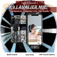 Microphone Lavalier Sans Fil Professionnel Top One 2-en-1 K9, Noir, Réduction de Bruit, Cardioïde, Métal