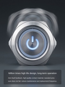 Interrupteur à bouton-poussoir 19 mm à tête plate, étanche IP65, avec anneau LED lumineux, en acier inoxydable, 1NO1NC, 3A, 220V, avec logo d'alimentation - Product Image 3