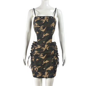 Vente en gros <span class=keywords><strong>Robe</strong></span> en coton à bretelles spaghetti à lacets Mini <span class=keywords><strong>robe</strong></span> <span class=keywords><strong>moulante</strong></span> découpée à la mode Mini jupe extensible <span class=keywords><strong>Robe</strong></span> de <span class=keywords><strong>camouflage</strong></span> sexy pour femmes - Product Image 6
