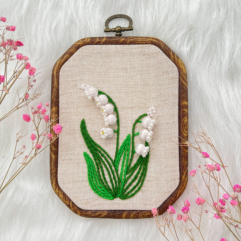 Décoration murale - Muguet blanc - Cadre imitation bois