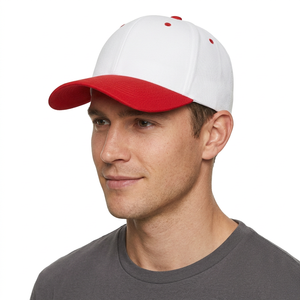 Casquette de baseball 6 panneaux Seekers Traders, coloris blanc et rouge, visière contrastante, style sportif, polyester/coton satiné perlé - Product Image 1