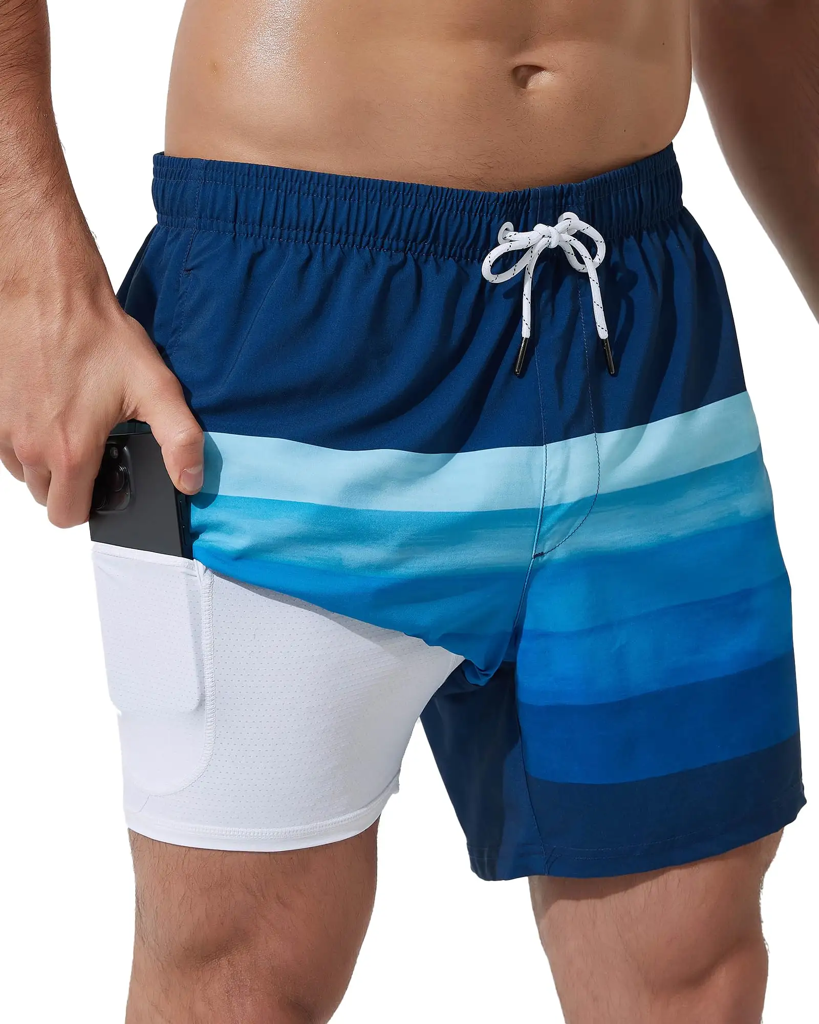 Celana renang pria, celana renang lelaki motif Digital baru modis dapat disesuaikan