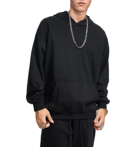 OEM Latest Design Solid <b>Black</b> Color Men's Pullover <b>Hoodies</b> 100%Cotton Fabric Heavy GSM Drop Shoulder Oversize <b>Hoodies</b> for Unisex - Product Image 1