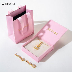 Custom Logo Recyclable Pink <b>Book</b>-Shaped Jewelry Packaging <b>Box</b> Set with Paper Bag for Ring Earring Necklace Bracelet - Product Image 2